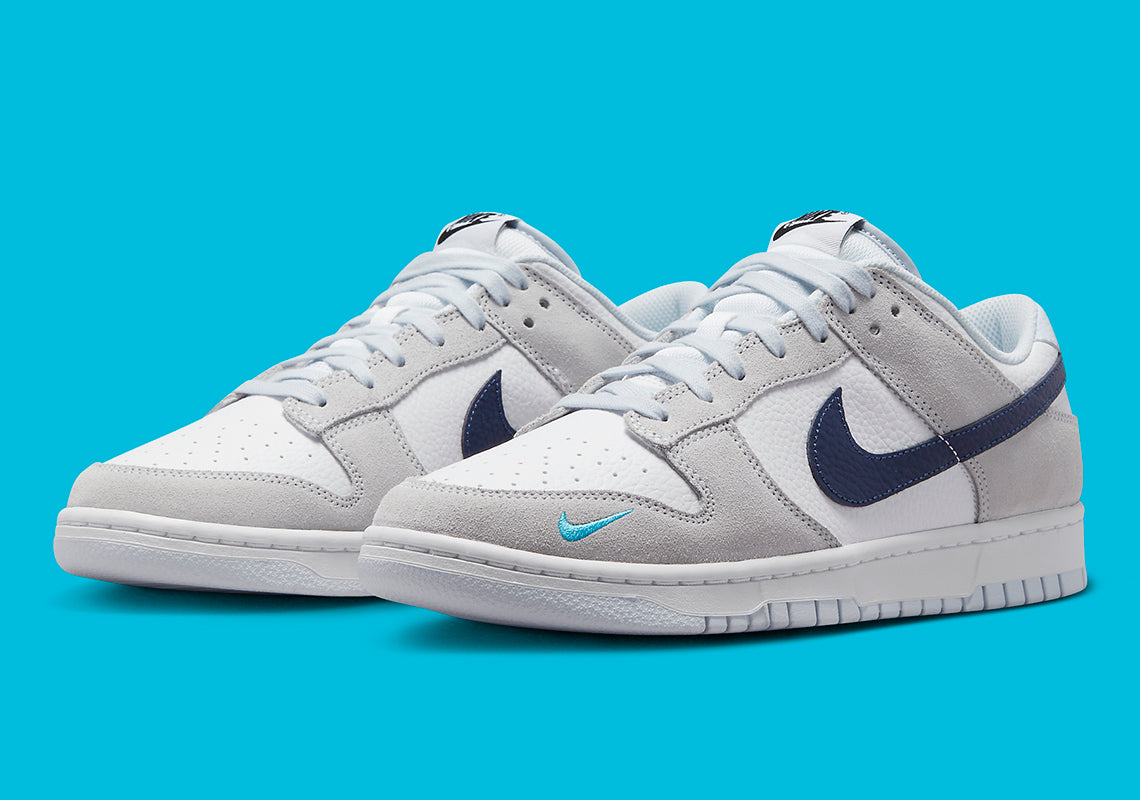 Nike Dunk Low
"White Grey Navy Aqua Mini Swoosh"