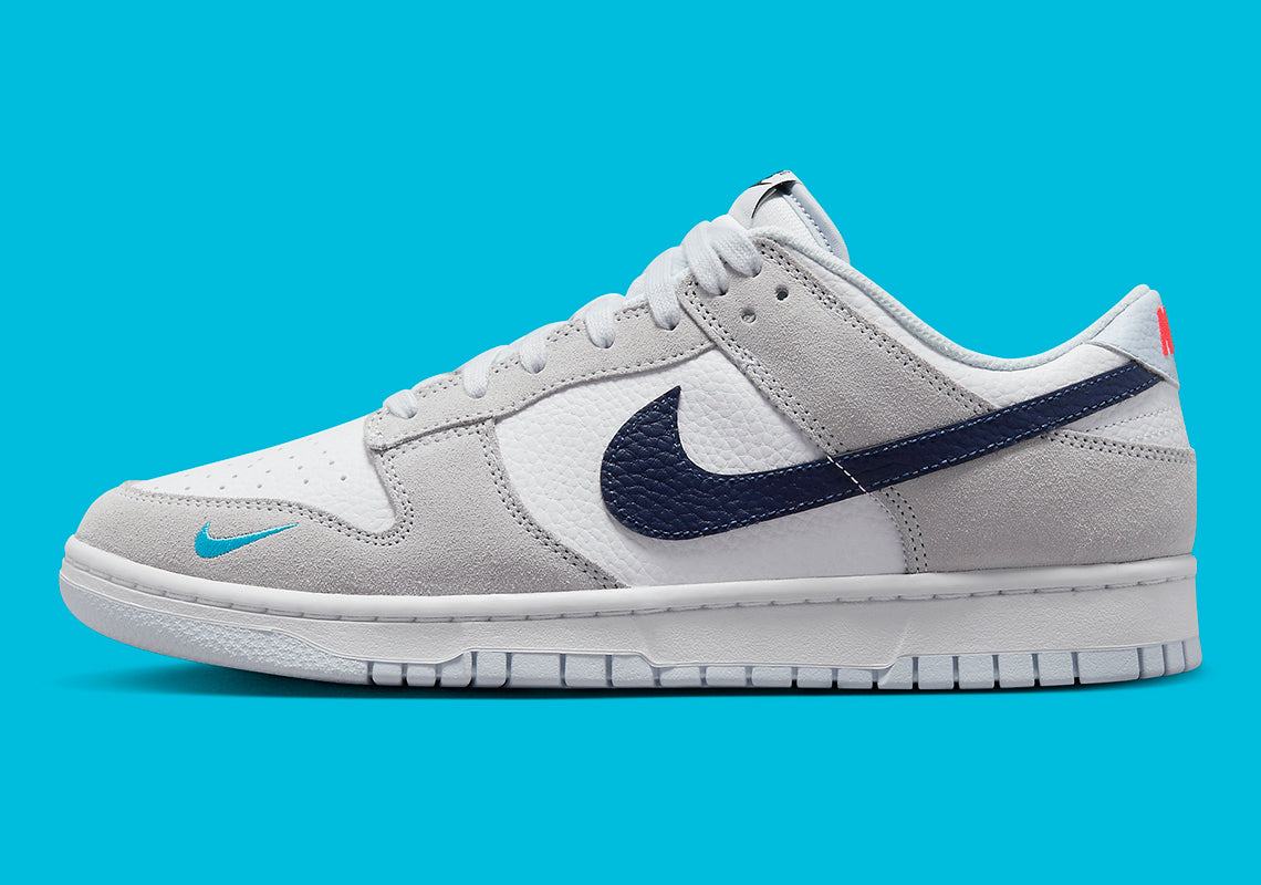 Nike Dunk Low
"White Grey Navy Aqua Mini Swoosh"
