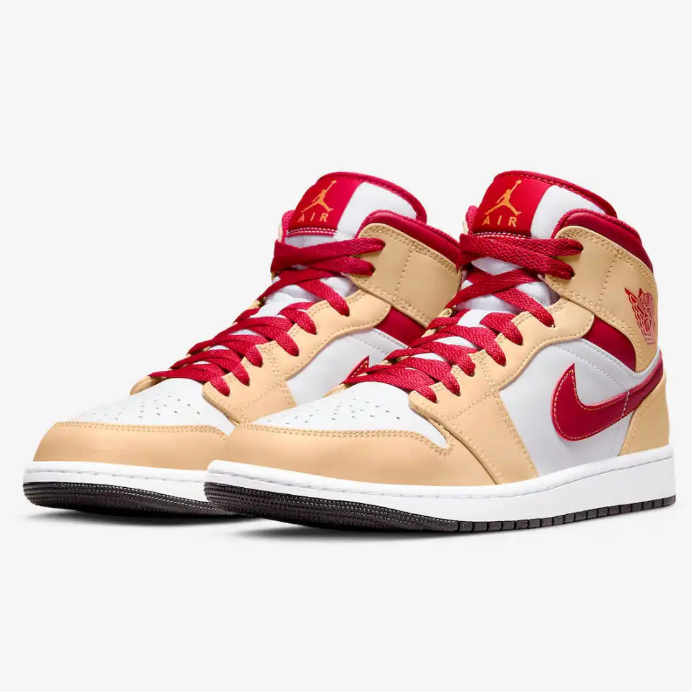 Air Jordan 1 Mid Light Curry Cardinal Red