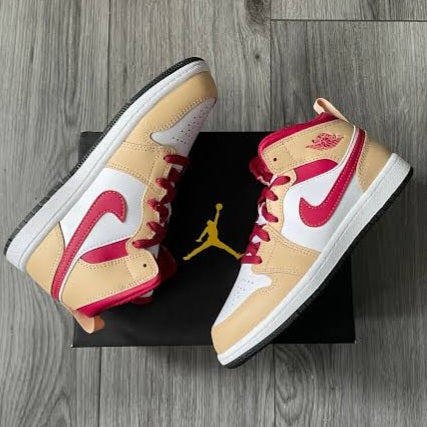 Air Jordan 1 Mid Light Curry Cardinal Red