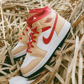 Air Jordan 1 Mid Light Curry Cardinal Red